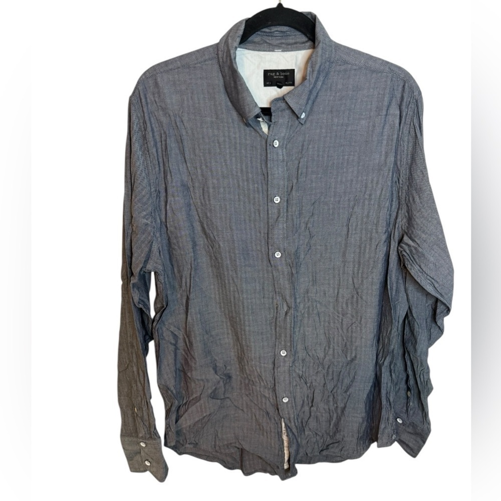 Rag & Bone Blue Herringbone Button Down Shirt
